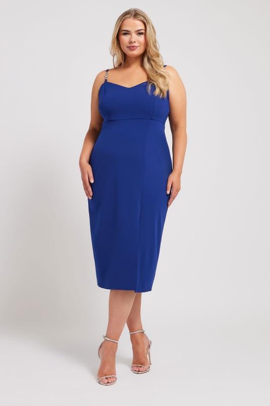 evans YOURS LONDON Curve Cobalt Blue Diamante Strap Midi Dress