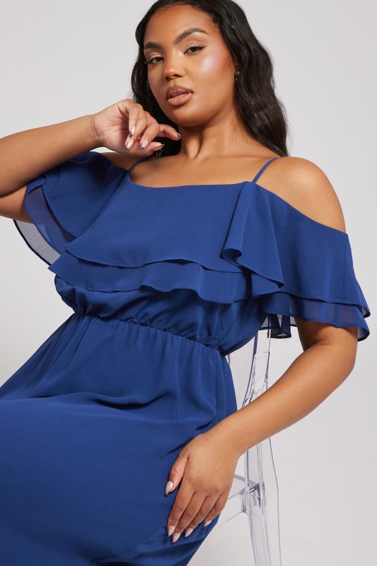 Evans YOURS LONDON Curve Cobalt Blue Frill Cold Shoulder Maxi Dress