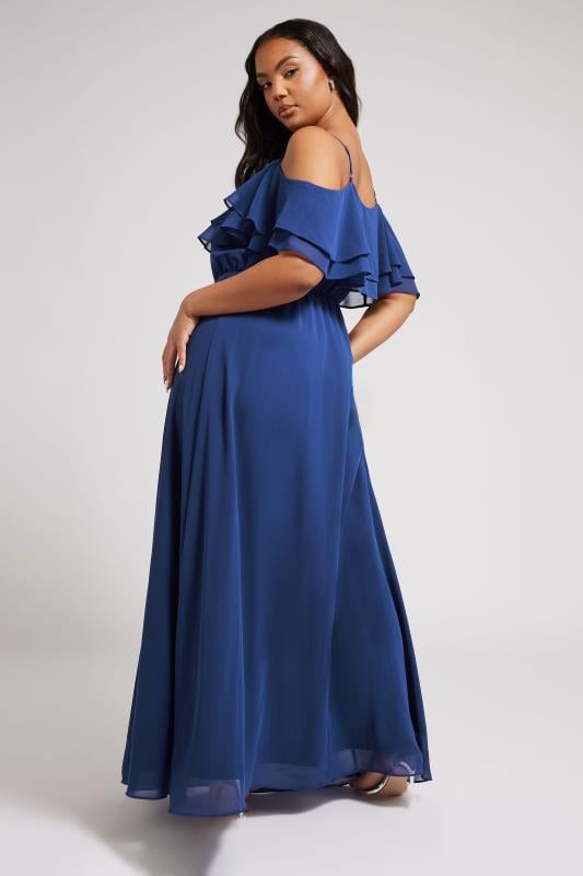 Evans YOURS LONDON Curve Cobalt Blue Frill Cold Shoulder Maxi Dress
