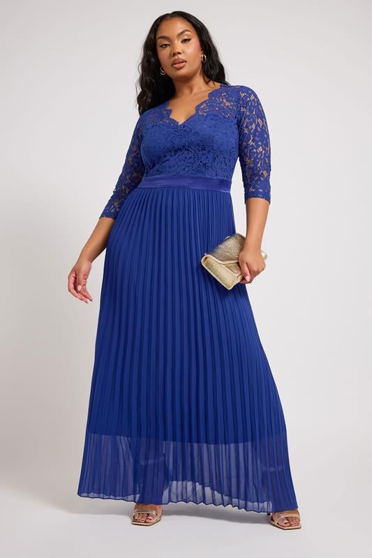 Evans YOURS LONDON Curve Cobalt Blue Lace Wrap Pleated Maxi Dress