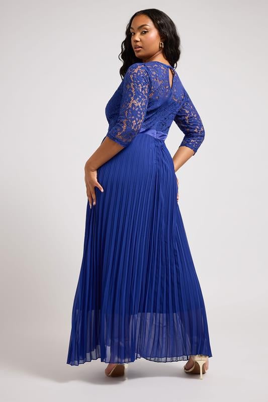 Evans YOURS LONDON Curve Cobalt Blue Lace Wrap Pleated Maxi Dress