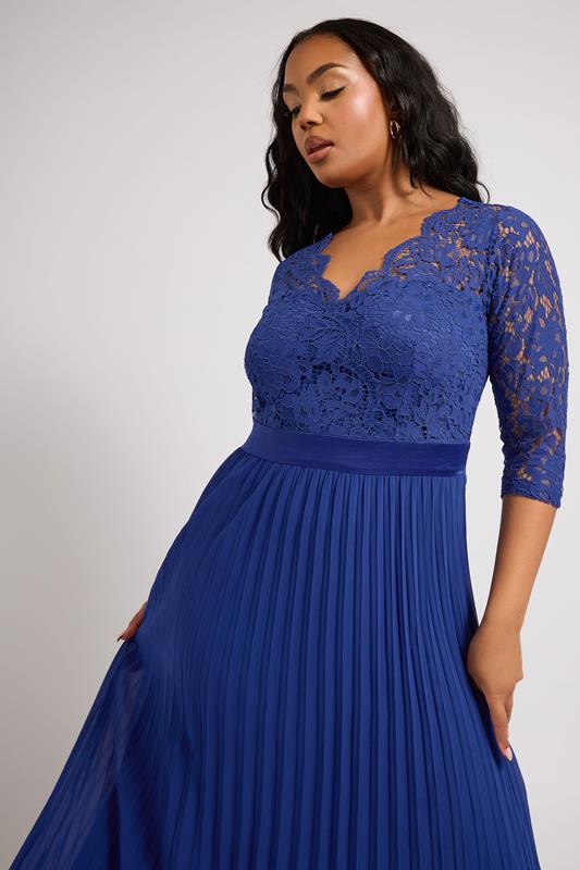 Evans YOURS LONDON Curve Cobalt Blue Lace Wrap Pleated Maxi Dress