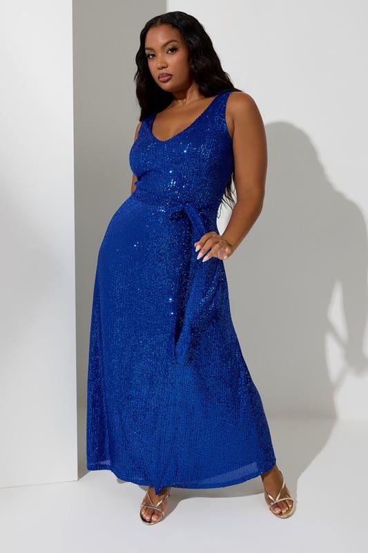 Evans YOURS LONDON Curve Cobalt Blue Sequin V-Neck Maxi Dress