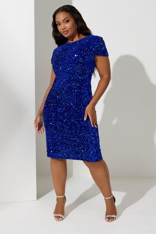 Evans YOURS LONDON Curve Cobalt Blue Velvet Sequin Dress