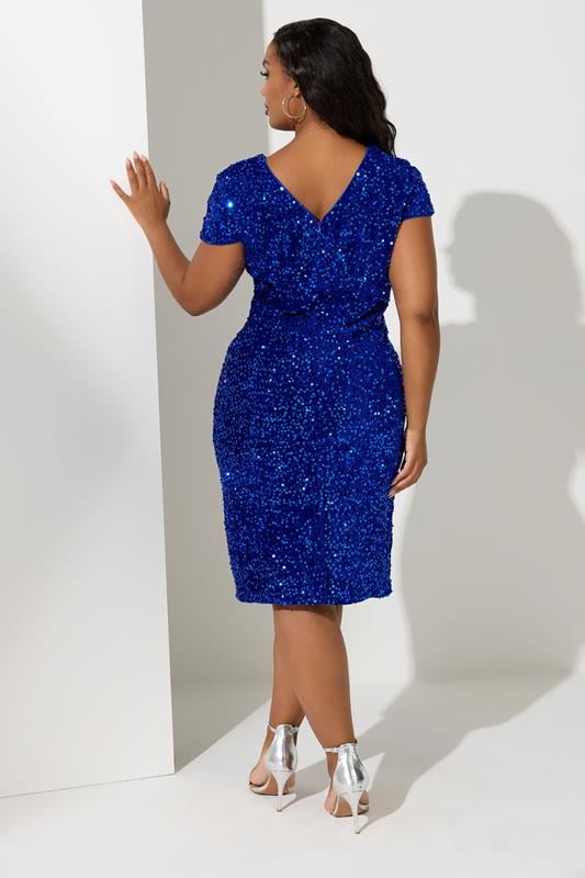 Evans YOURS LONDON Curve Cobalt Blue Velvet Sequin Dress