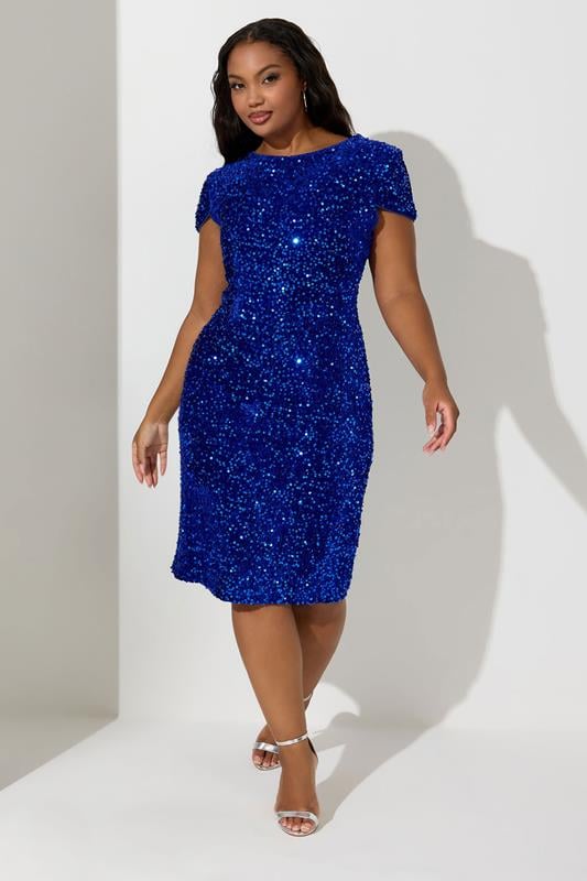evans YOURS LONDON Curve Cobalt Blue Velvet Sequin Dress