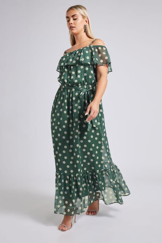 Evans YOURS LONDON Curve Dark Green Polka Dot Metallic Maxi Dress