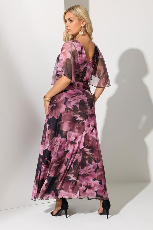 Evans YOURS LONDON Curve Dark Pink Floral Mesh Wrap Maxi Dress