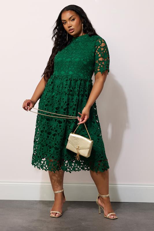 Evans YOURS LONDON Curve Emerald Green Lace Crochet Midi Dress