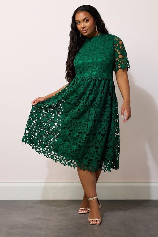 evans YOURS LONDON Curve Emerald Green Lace Crochet Midi Dress