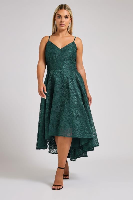 Evans YOURS LONDON Curve Emerald Green Lace Midi Prom Dress