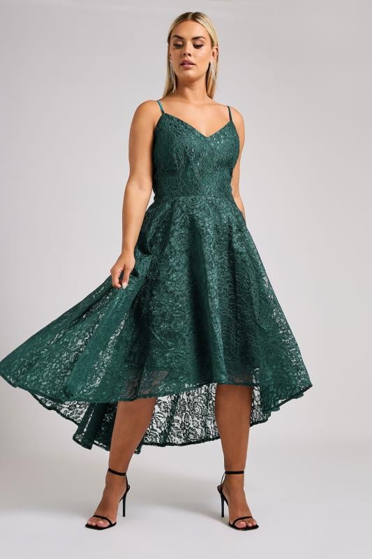 evans YOURS LONDON Curve Emerald Green Lace Midi Prom Dress