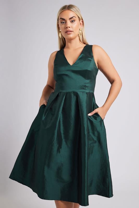 Evans YOURS LONDON Curve Emerald Green Pleated V-Neck Midi Dress