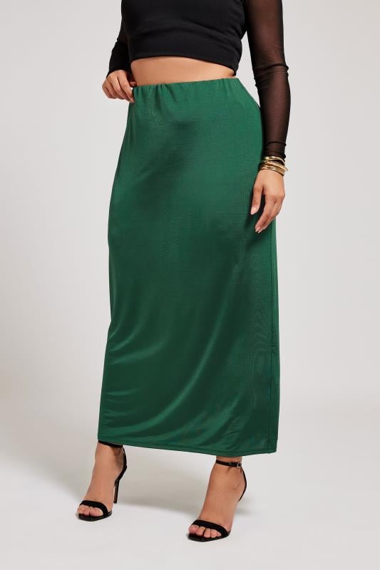 Evans YOURS LONDON Curve Emerald Green Slinky Maxi Skirt
