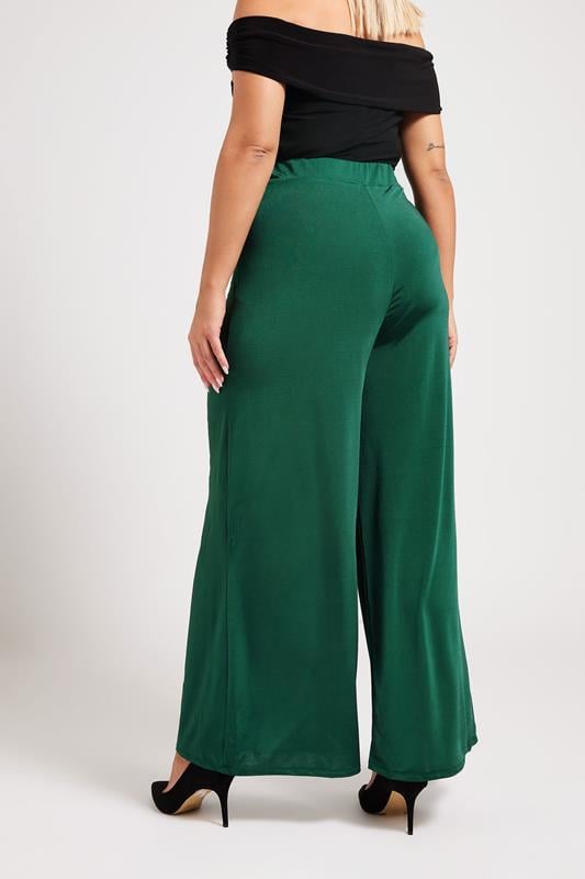 Evans YOURS LONDON Curve Emerald Green Slinky Wide Leg Trousers