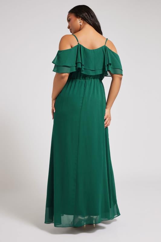 Evans YOURS LONDON Curve Forest Green Frill Cold Shoulder Maxi Dress