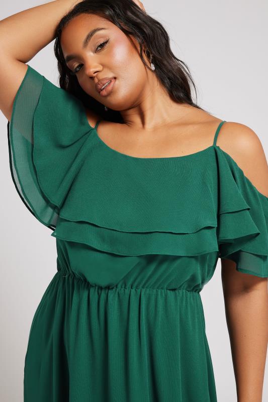 Evans YOURS LONDON Curve Forest Green Frill Cold Shoulder Maxi Dress