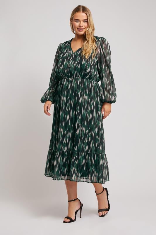 evans YOURS LONDON Curve Green Abstract Print Midaxi Dress