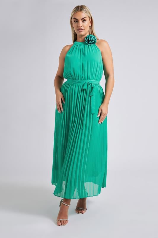 Evans YOURS LONDON Curve Green Corsage Detail Pleated Maxi Dress