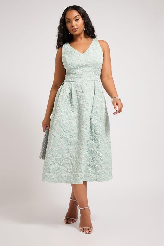 Evans YOURS LONDON Curve Green Floral Jacquard Prom Skater Dress