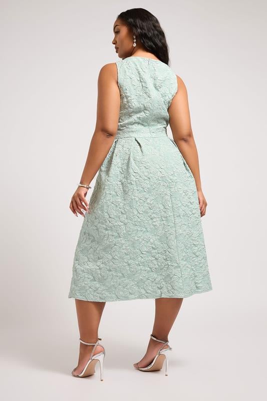 Evans YOURS LONDON Curve Green Floral Jacquard Prom Skater Dress