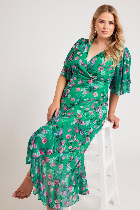 Evans YOURS LONDON Curve Green Floral Print Wrap Maxi Dress