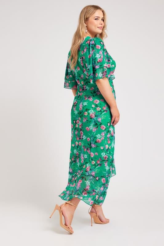 Evans YOURS LONDON Curve Green Floral Print Wrap Maxi Dress