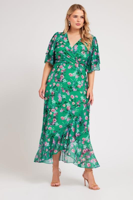 evans YOURS LONDON Curve Green Floral Print Wrap Maxi Dress