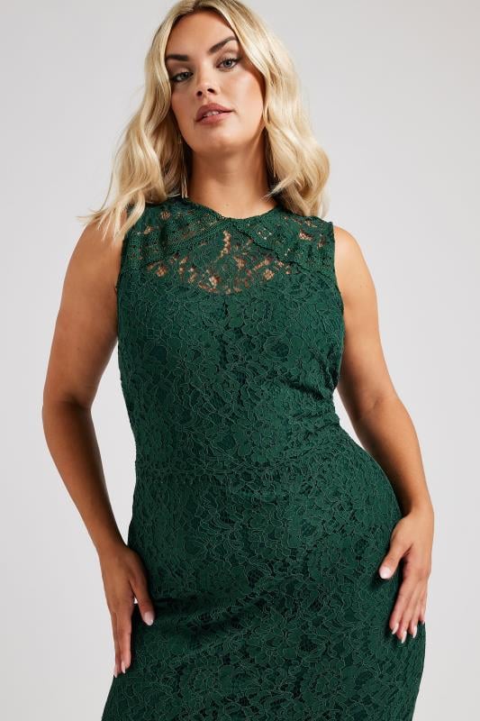 Evans YOURS LONDON Curve Green Lace Midi Shift Dress