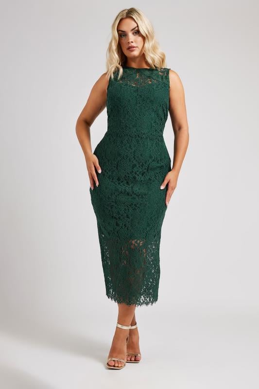 evans YOURS LONDON Curve Green Lace Midi Shift Dress
