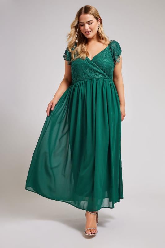 Evans YOURS LONDON Curve Green Lace Wrap Maxi Dress
