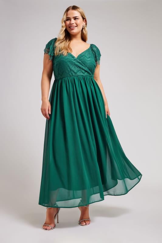 evans YOURS LONDON Curve Green Lace Wrap Maxi Dress