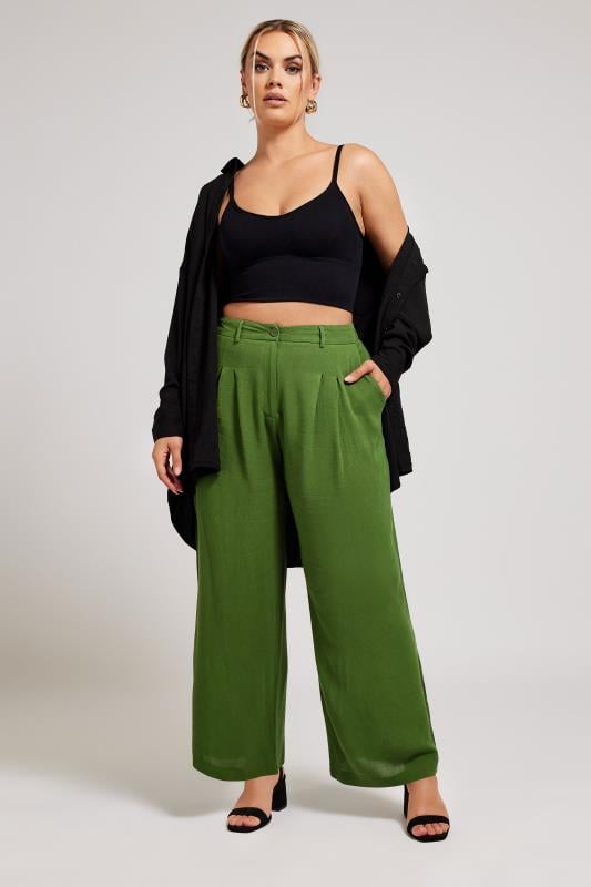 Evans YOURS LONDON Curve Green Pleat Front Wide Leg Trousers