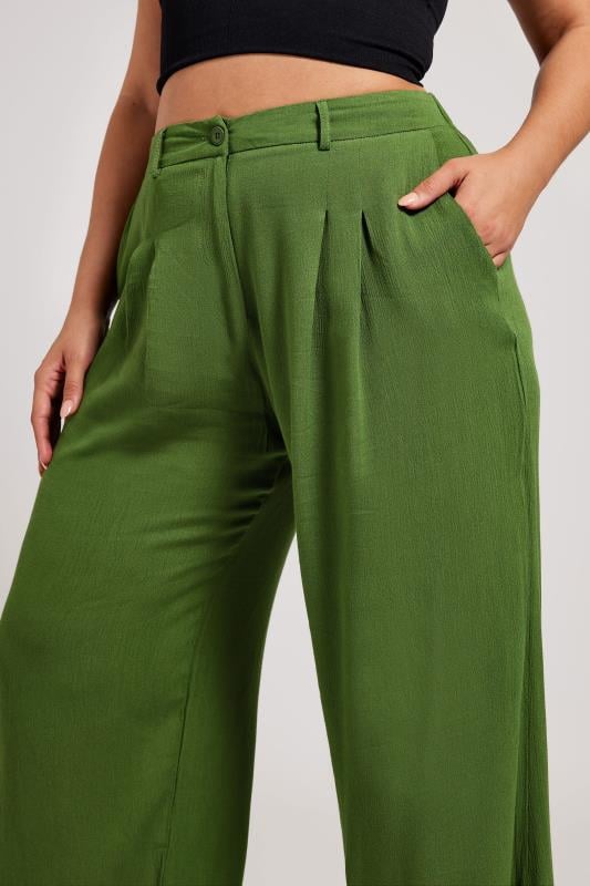 Evans YOURS LONDON Curve Green Pleat Front Wide Leg Trousers