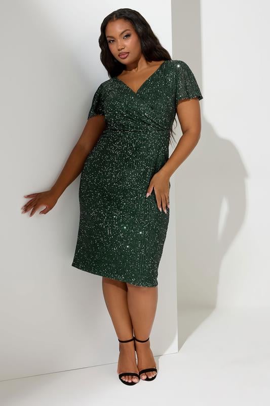 evans YOURS LONDON Curve Green Sequin Embellished Wrap Dress