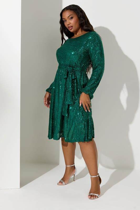 Evans YOURS LONDON Curve Green Sequin Skater Midi Dress