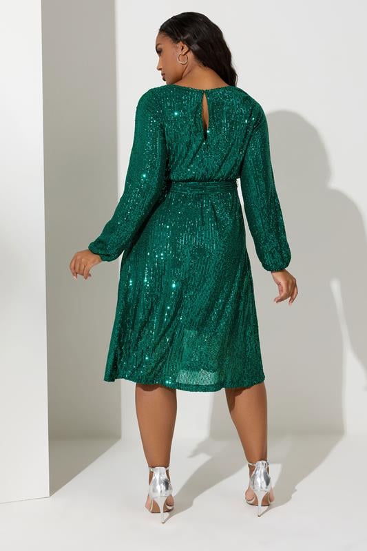 Evans YOURS LONDON Curve Green Sequin Skater Midi Dress