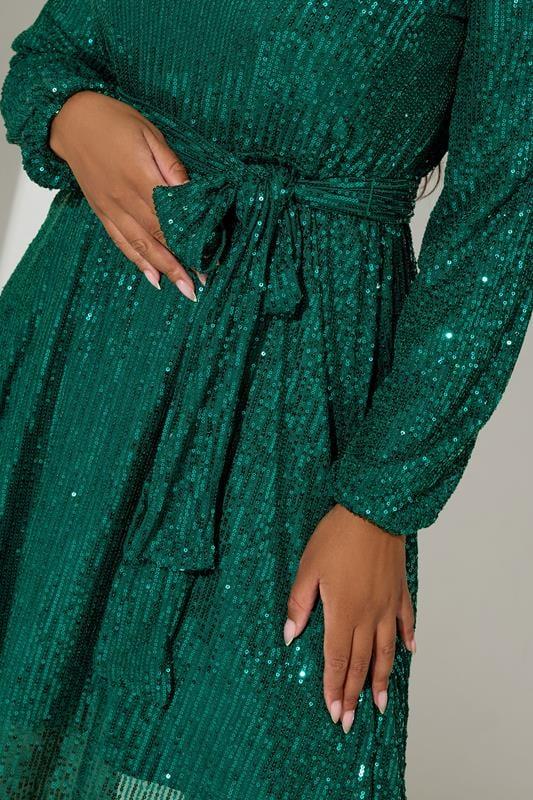 Evans YOURS LONDON Curve Green Sequin Skater Midi Dress