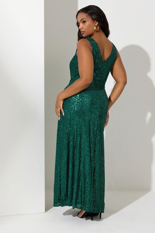 Evans YOURS LONDON Curve Green Sequin V-Neck Maxi Dress