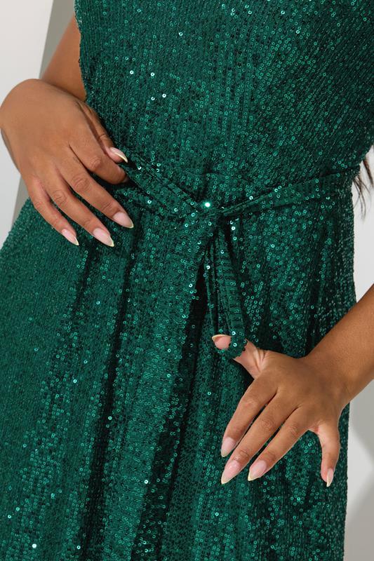 Evans YOURS LONDON Curve Green Sequin V-Neck Maxi Dress