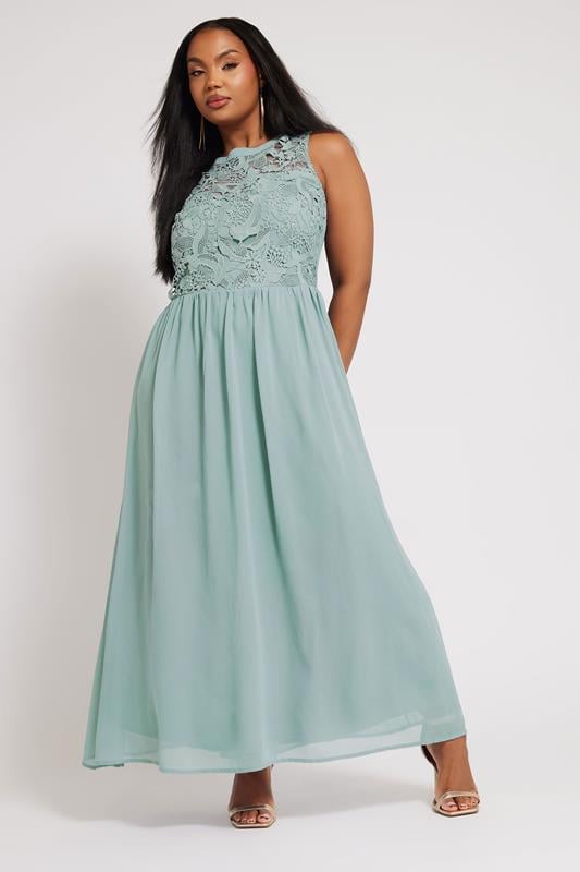 Evans YOURS LONDON Curve Ice Blue Lace Front Chiffon Maxi Dress
