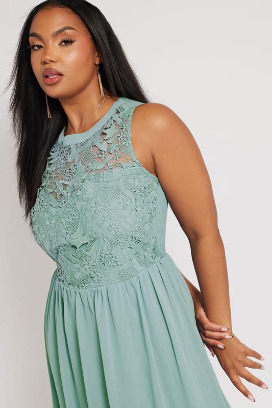 Evans YOURS LONDON Curve Ice Blue Lace Front Chiffon Maxi Dress