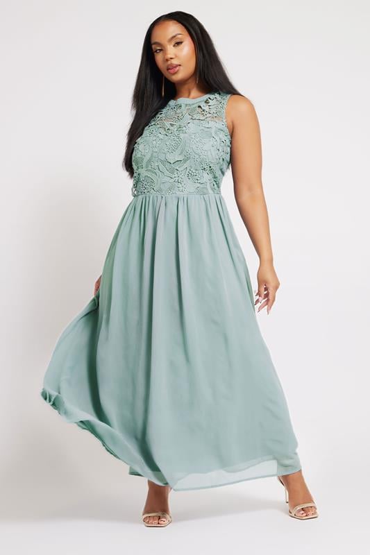 evans YOURS LONDON Curve Ice Blue Lace Front Chiffon Maxi Dress