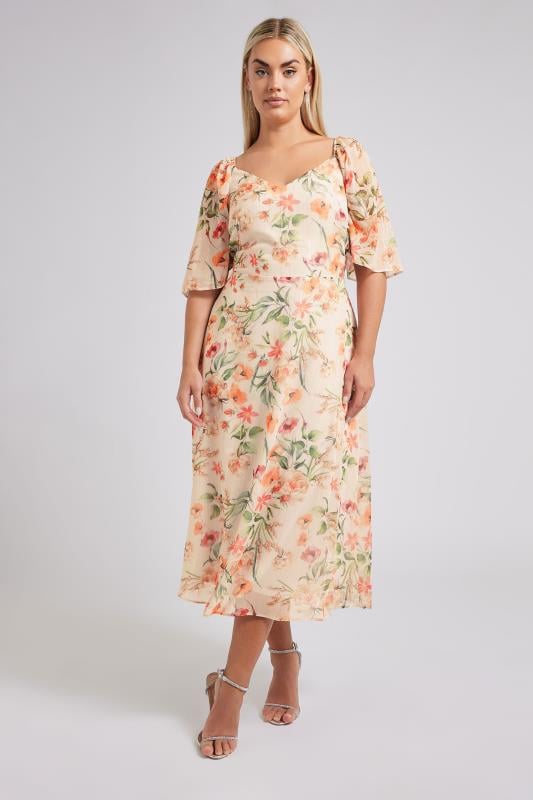 Evans YOURS LONDON Curve Ivory White Floral Metallic Midaxi Dress