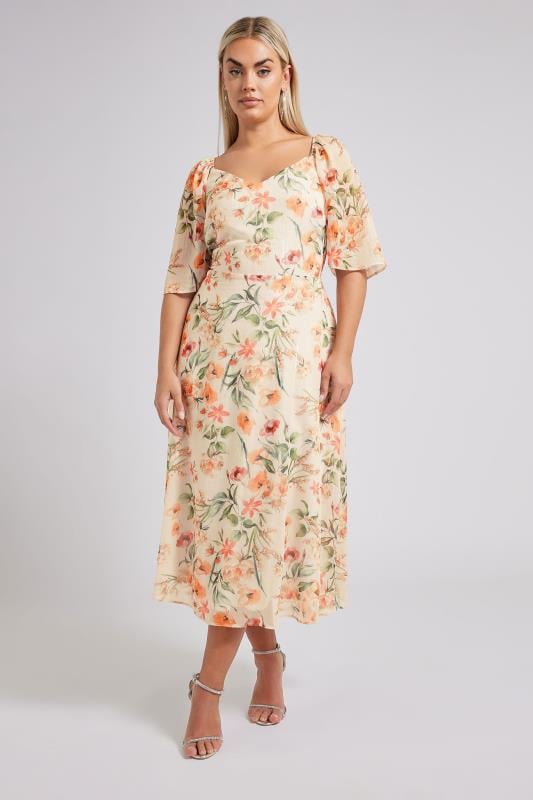 Evans YOURS LONDON Curve Ivory White Floral Metallic Midaxi Dress