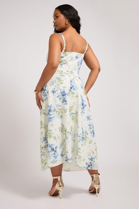 Evans YOURS LONDON Curve Ivory White Floral Print Belted Linen Look Dress