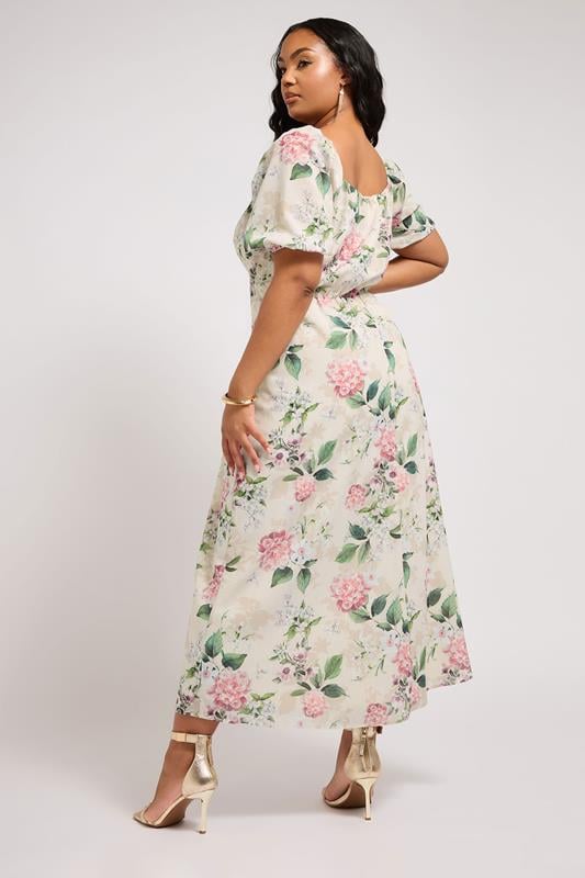 Evans YOURS LONDON Curve Ivory White Floral Print Linen Look Midaxi Dress