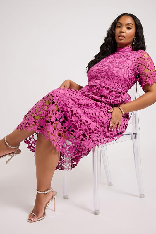 Evans YOURS LONDON Curve Magenta Pink Lace Crochet Midi Dress