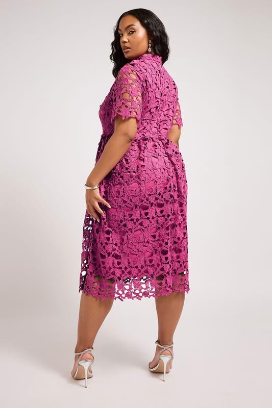 Evans YOURS LONDON Curve Magenta Pink Lace Crochet Midi Dress