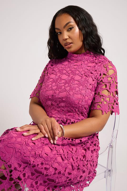Evans YOURS LONDON Curve Magenta Pink Lace Crochet Midi Dress